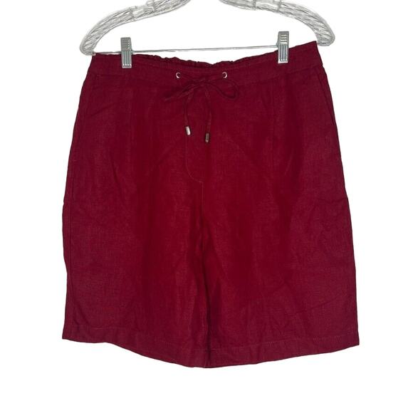 Chico's Red Drawstring 100% Linen Blend 9" Shorts Women's 0.5 US Size 6 - Picture 1 of 11
